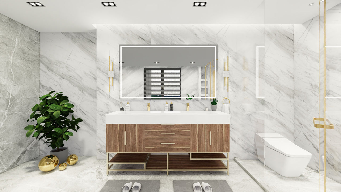 Bethany 72" Freestanding Modern Vanity in White Oak with Double Sink