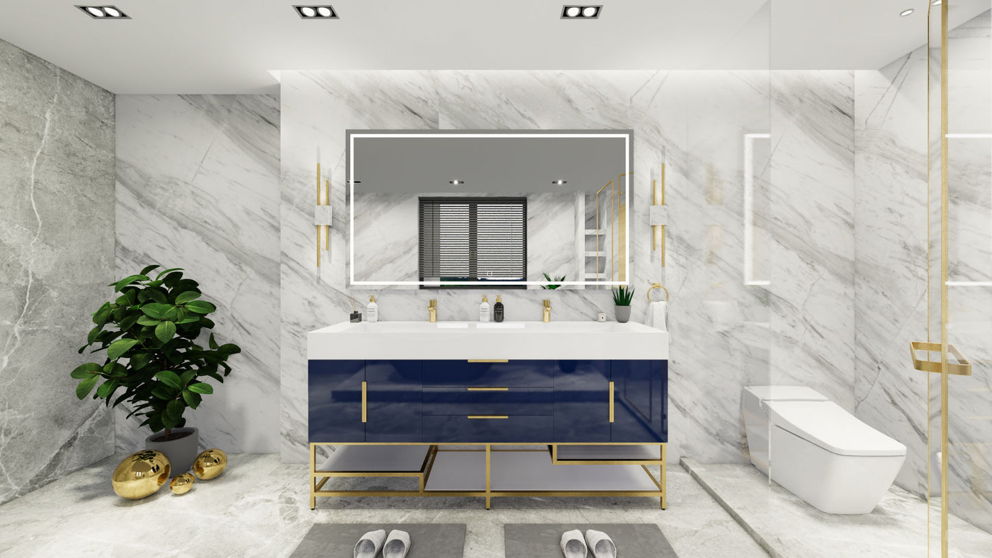 Bethany 72" Freestanding Modern Vanity in Night Blue with Double Sink