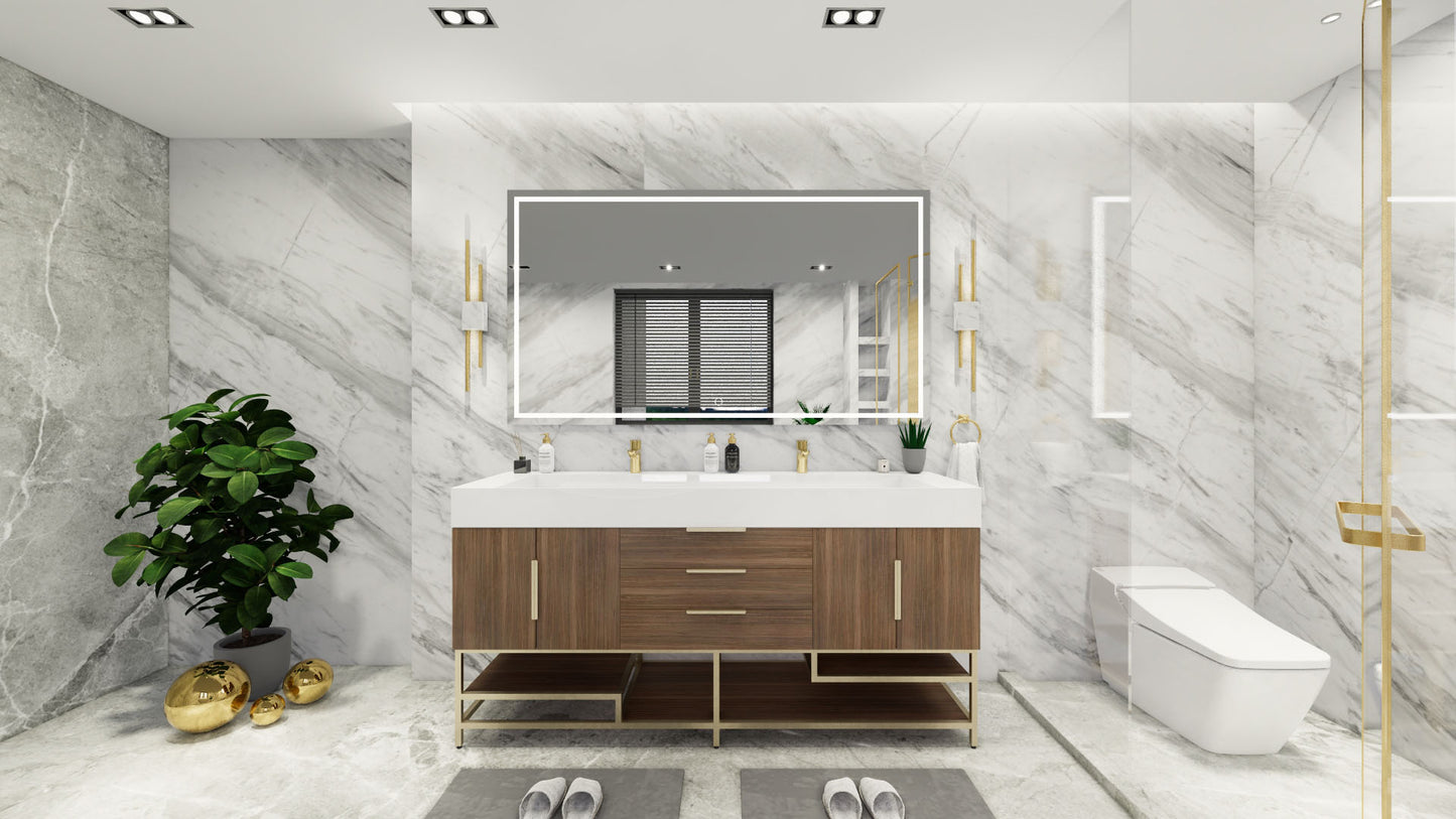 Bethany 72" Freestanding Modern Vanity in Rosewood with Double Sink