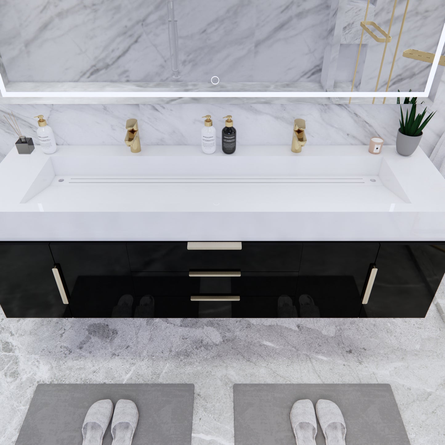 Bethany Wall Mounted Floating Bathroom Vanity with Reinforced Acrylic Sink | Gold Handles