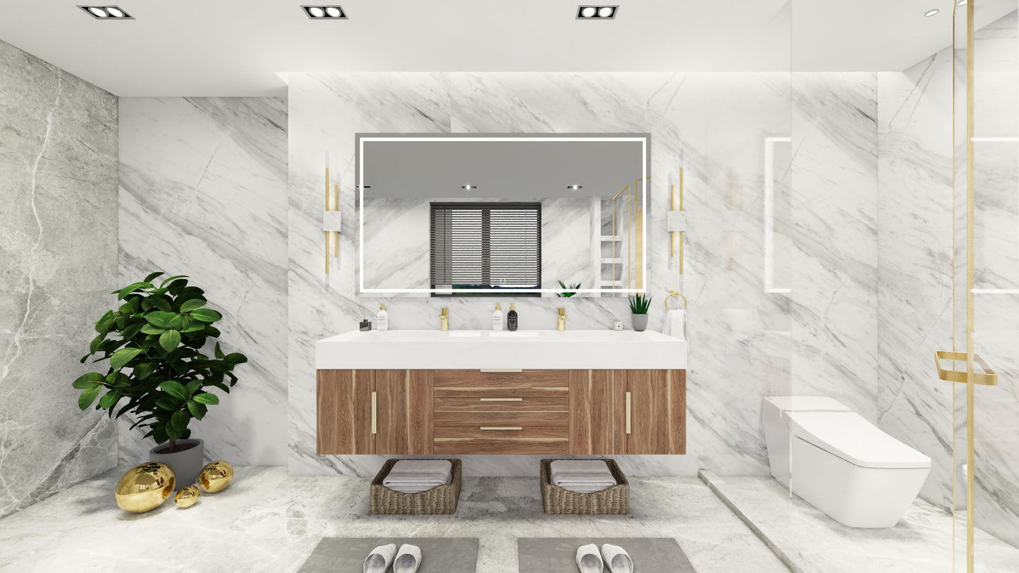 Bethany 72" Floating Vanity in White Oak with Double Sink, Middle Drawers, Single Vanity