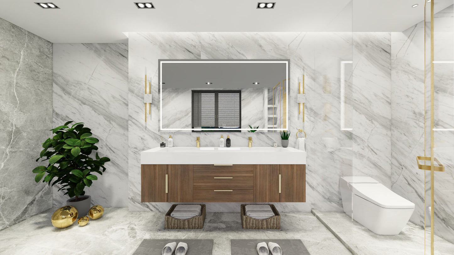 Bethany 72" Floating Vanity in Rosewood with Double Sink