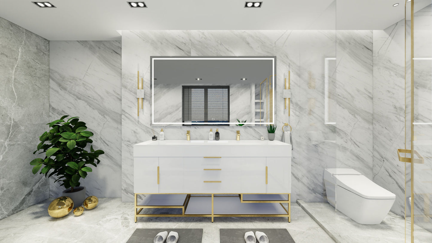 Bethany 72" Freestanding Modern Vanity in Gloss White with Double Sink