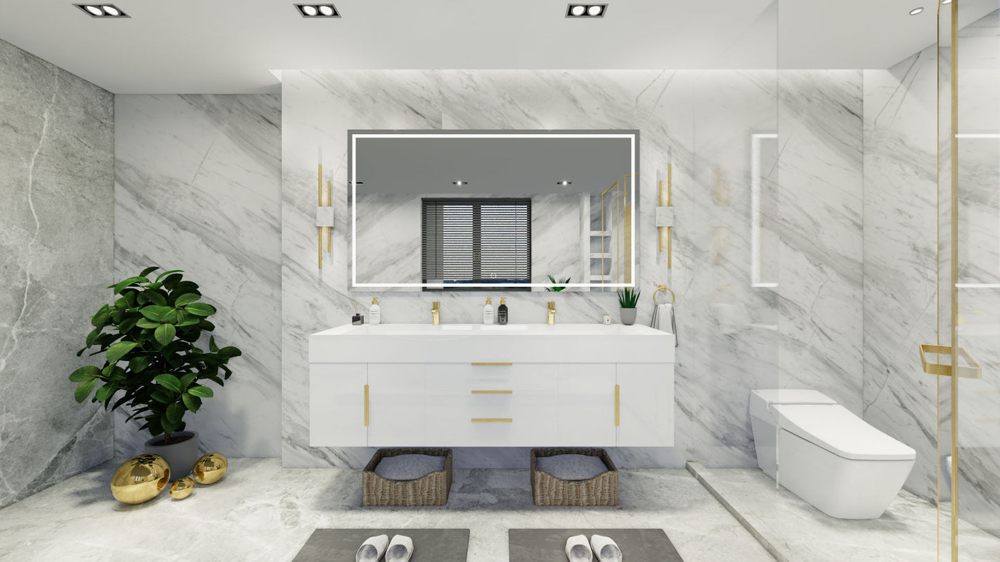 Bethany 72" Floating Vanity in Gloss White with Double Sink