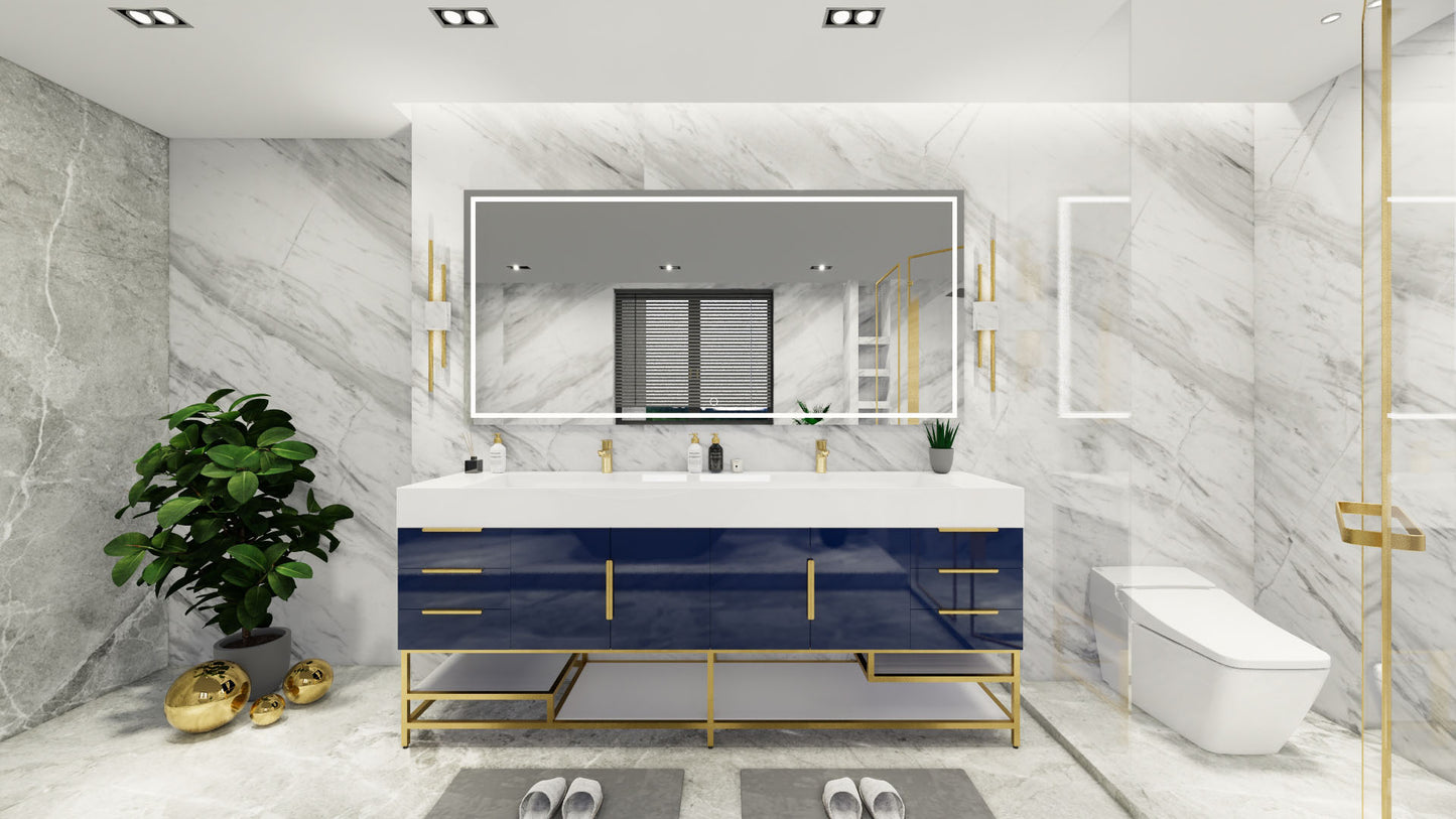 Bethany 84" Freestanding Modern Vanity in Night Blue with Double Sink