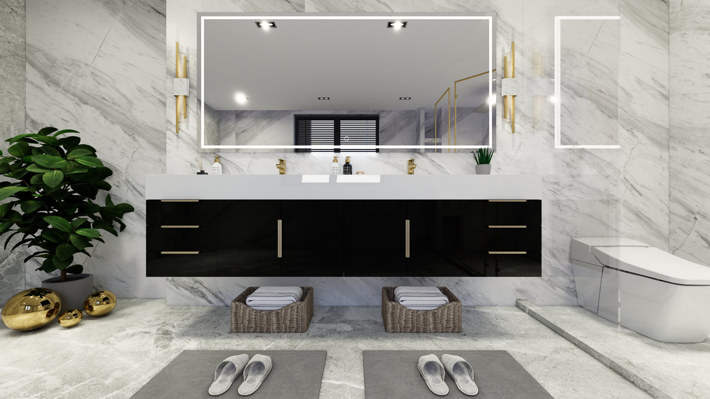 Bethany 84" Floating Modern Vanity in Gloss Black with Double Sink