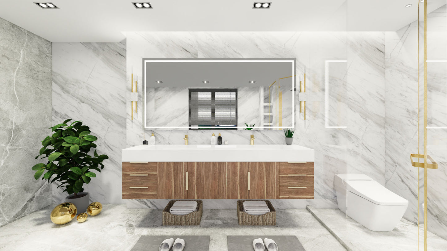 Bethany 84" Floating Vanity in White Oak with Double Sink