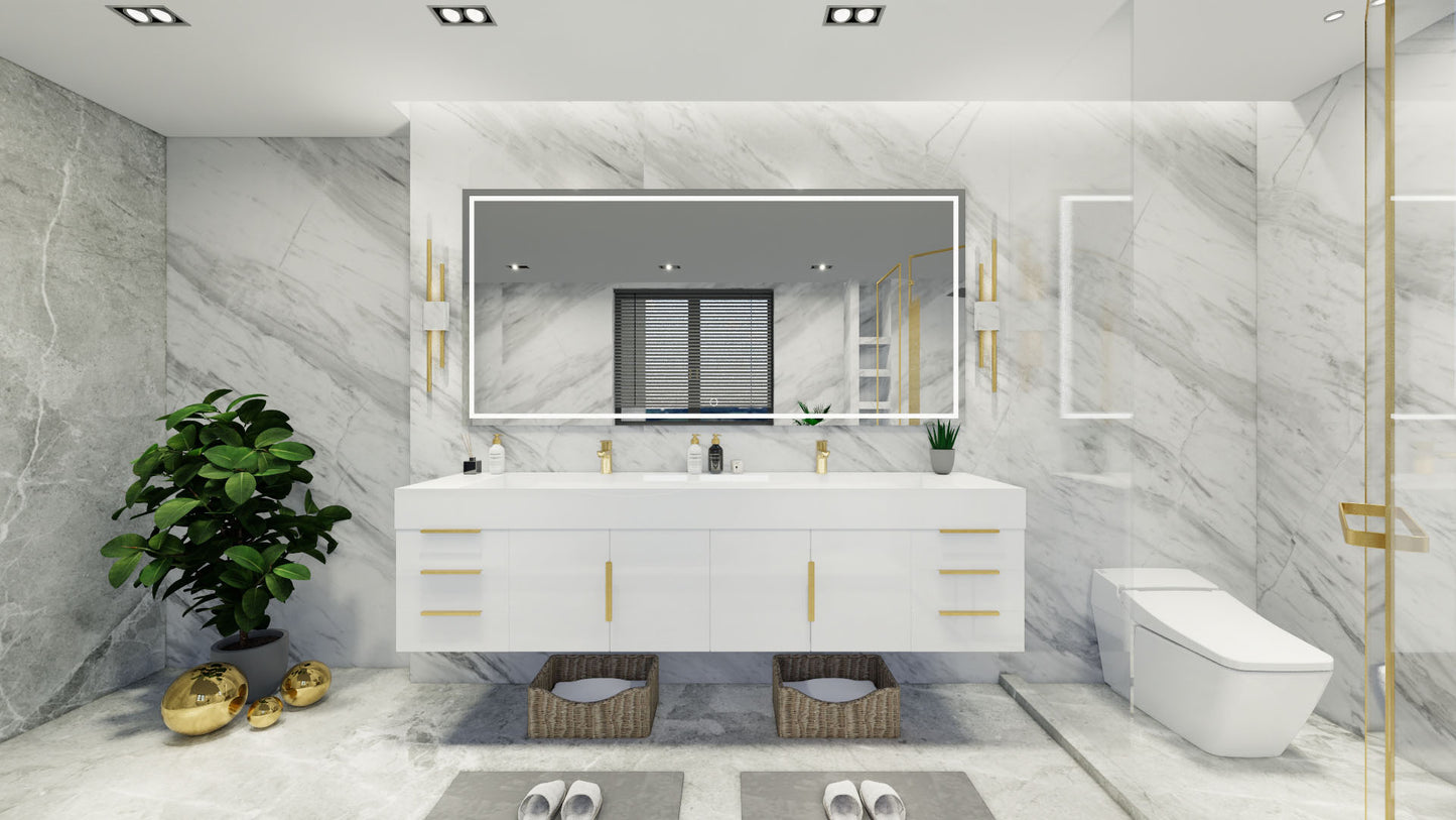 Bethany 84" Floating Vanity in Gloss White with Double Sink