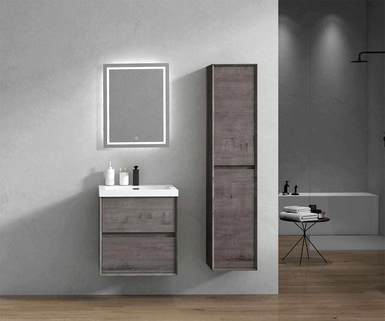 Kingdee 14" Smoke Oak Linen Side Cabinet