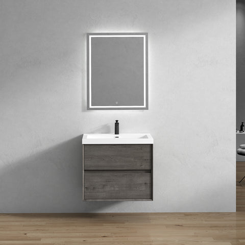 Kingdee 30" Smoke Oak Wall Mounted Vanity with Reinforced Acrylic Sink