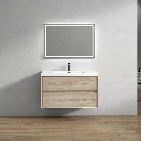 Kingdee 42" Light Oak Wall Mounted Vanity with Reinforced Acrylic Sink