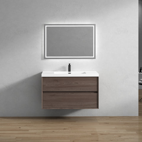 Kingdee 42" Red Oak Wall Mounted Vanity with Reinforced Acrylic Sink