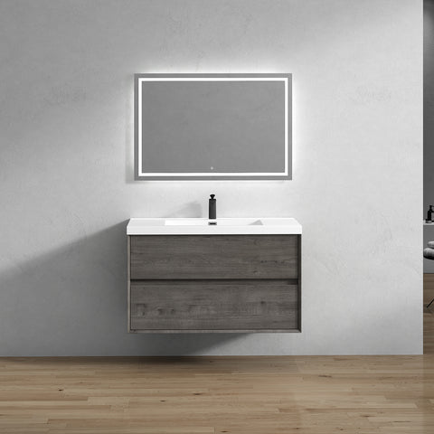 Kingdee 42" Smoke Oak Wall Mounted Vanity with Reinforced Acrylic Sink