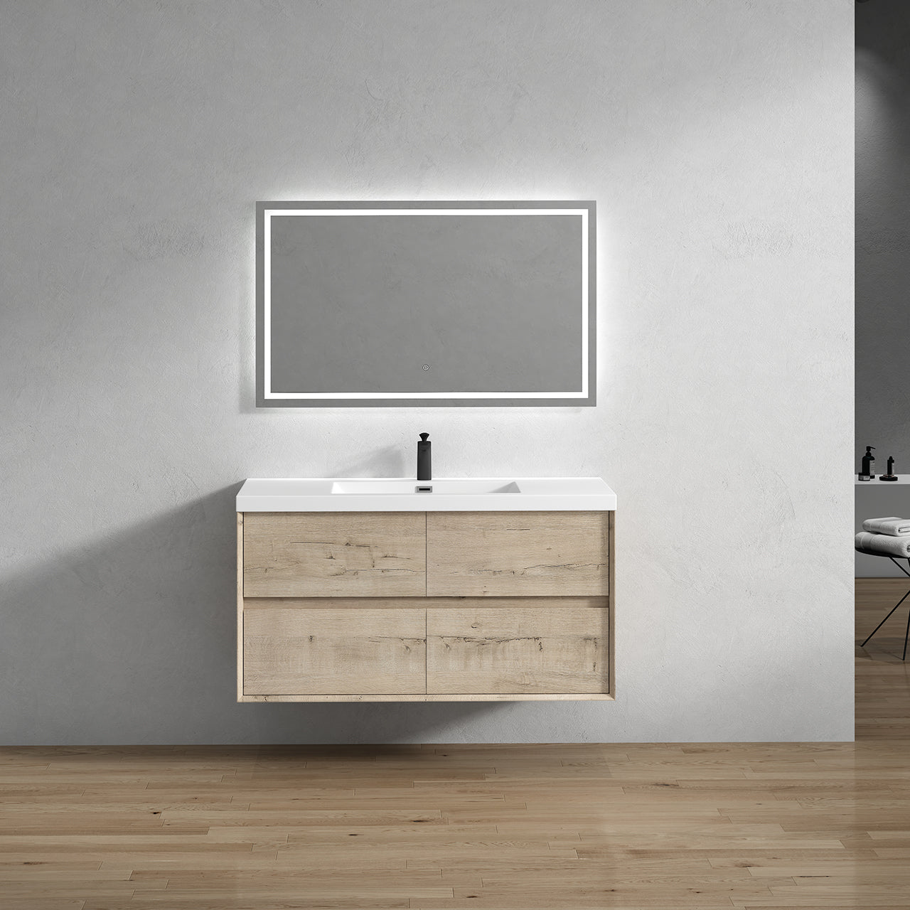 Kingdee 48" Light Oak Wall Mounted Vanity with Reinforced Acrylic Sink