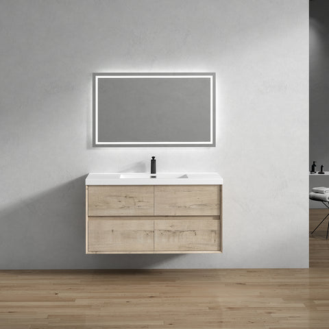 Kingdee 48" Light Oak Wall Mounted Vanity with Reinforced Acrylic Sink