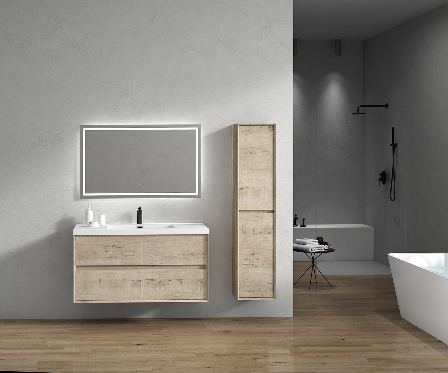 Kingdee 48" Light Oak Wall Mounted Vanity with Reinforced Acrylic Sink