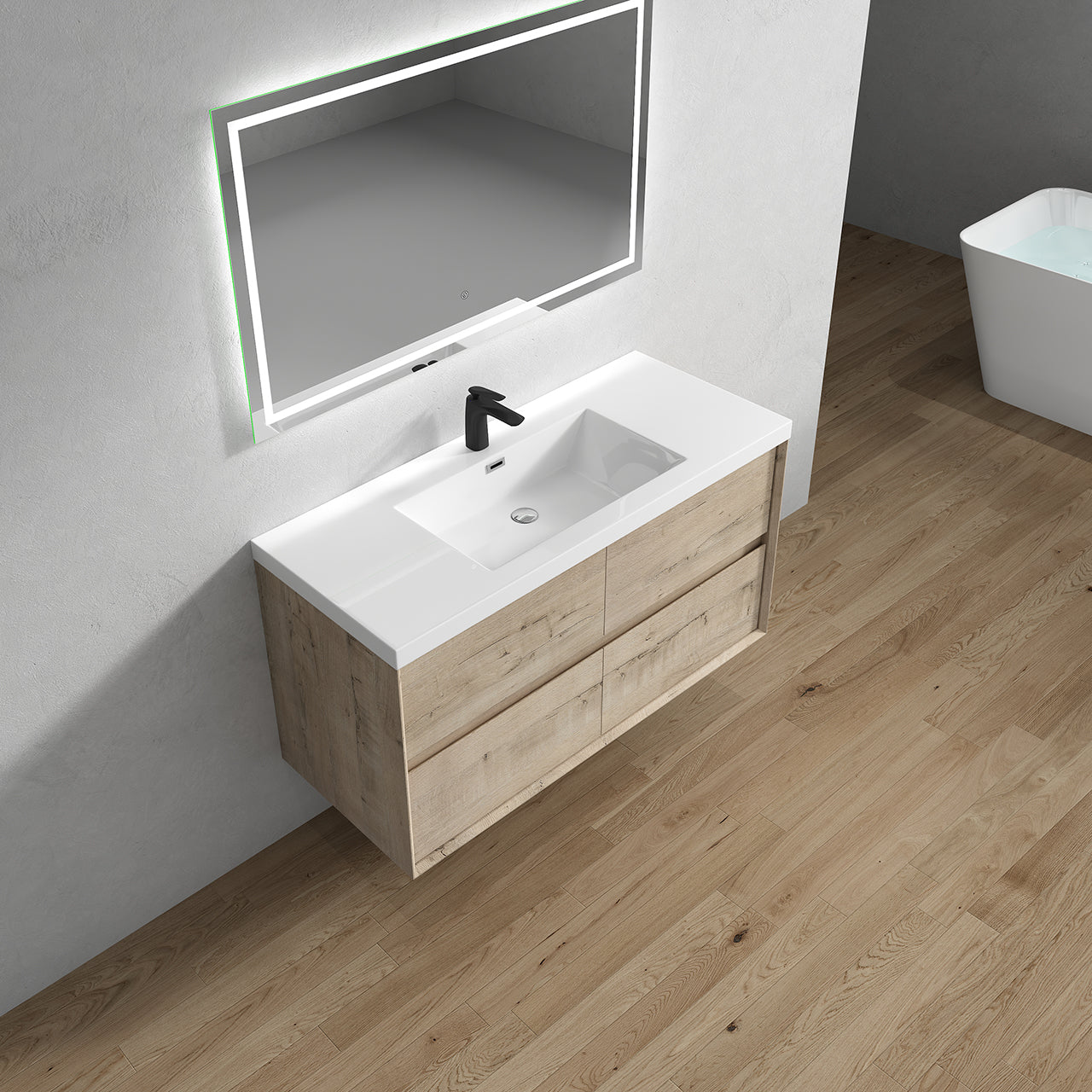 Kingdee 48" Light Oak Wall Mounted Vanity with Reinforced Acrylic Sink
