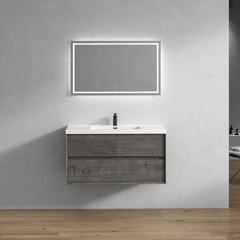 Kingdee 48" Smoke Oak Wall Mounted Vanity with Reinforced Acrylic Sink