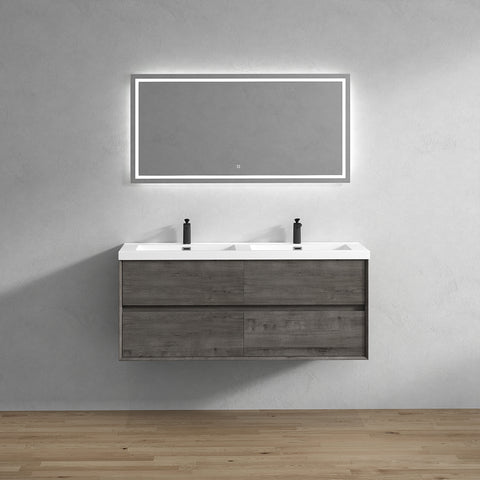 Kingdee 60" Smoke Oak Wall Mounted Vanity with Reinforced Acrylic Single Sink