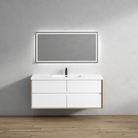 Kingdee 60" Glossy White Wall Mounted Vanity with Reinforced Acrylic Single Sink
