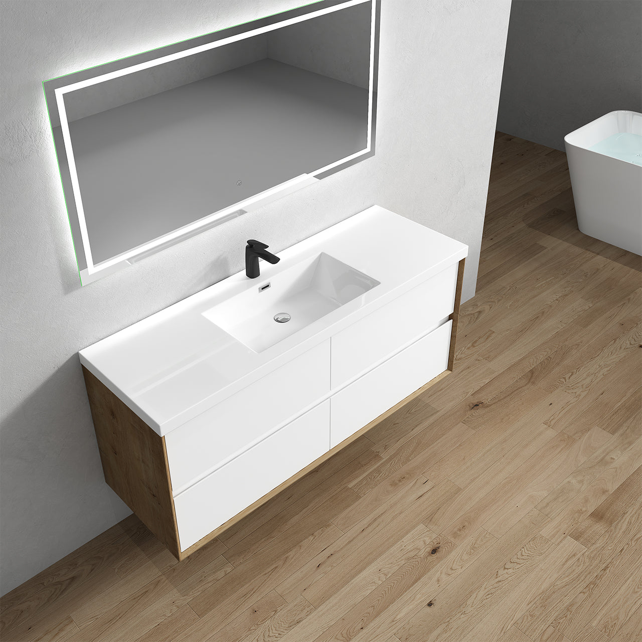 Kingdee 60" Glossy White Wall Mounted Vanity with Reinforced Acrylic Single Sink