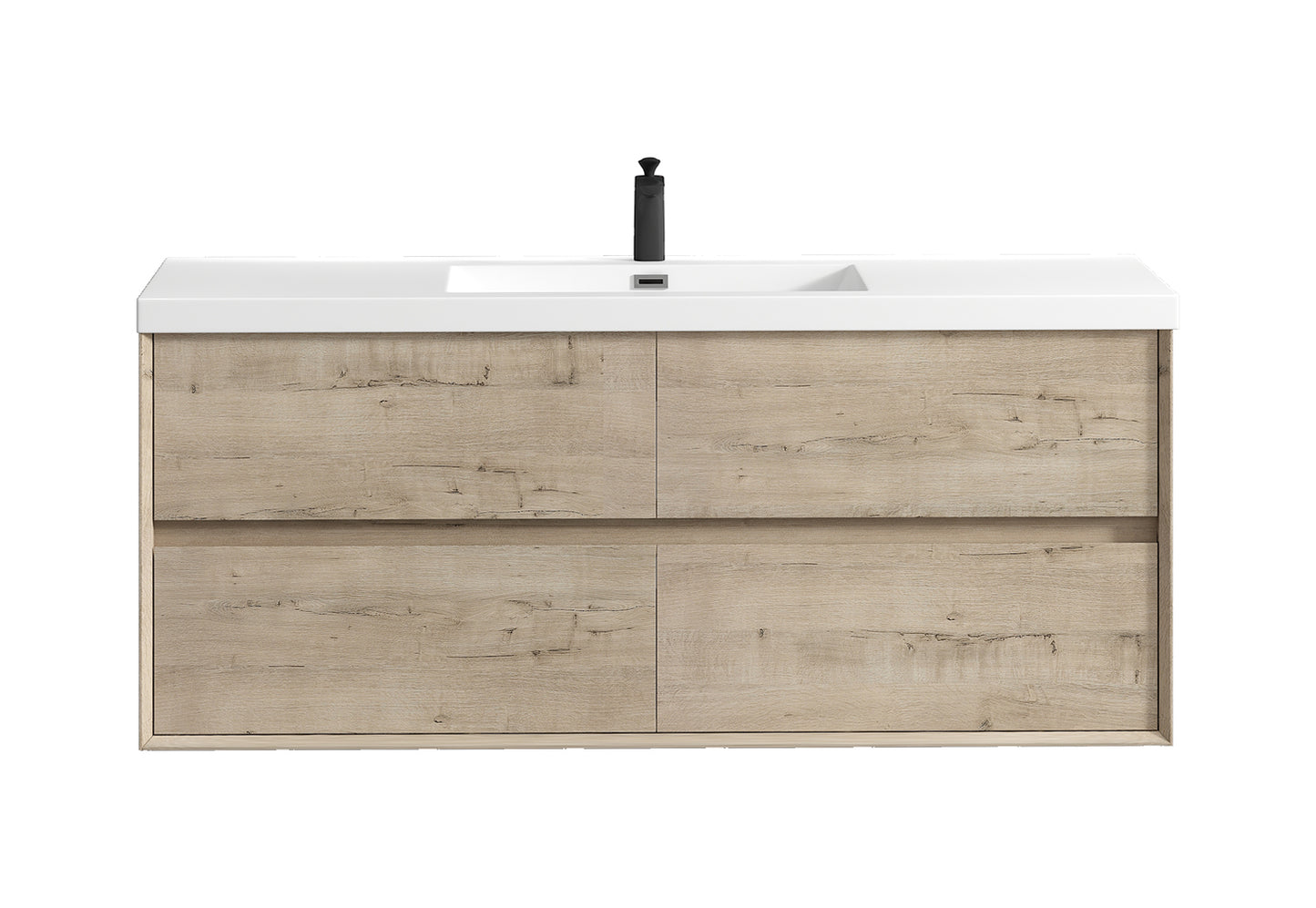 Kingdee 60" Light Oak Wall Mounted Vanity with Reinforced Acrylic Single Sink