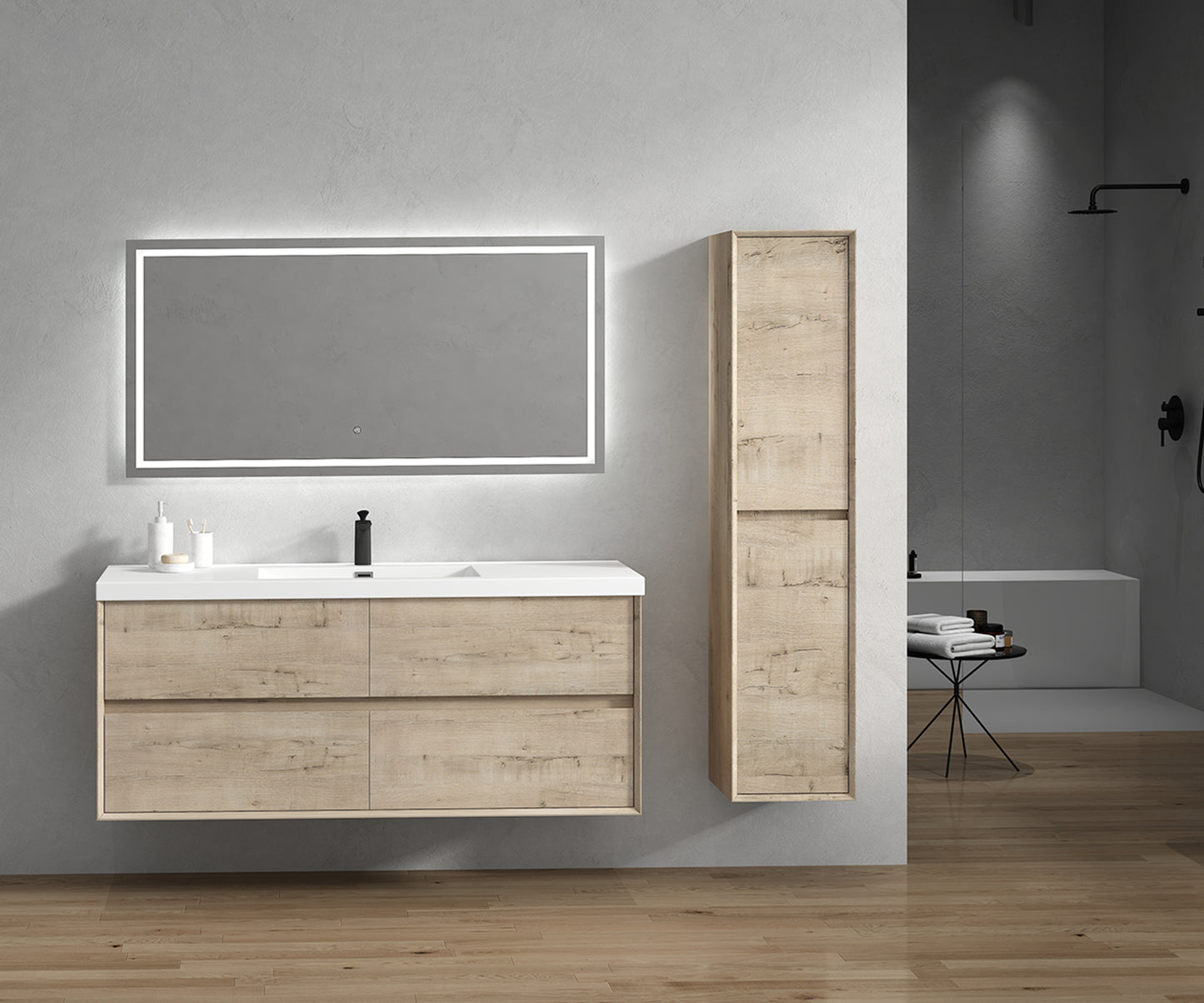 Kingdee 60" Light Oak Wall Mounted Vanity with Reinforced Acrylic Single Sink