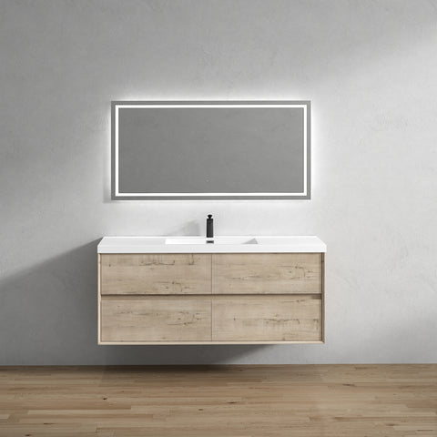 Kingdee 60" Light Oak Wall Mounted Vanity with Reinforced Acrylic Single Sink