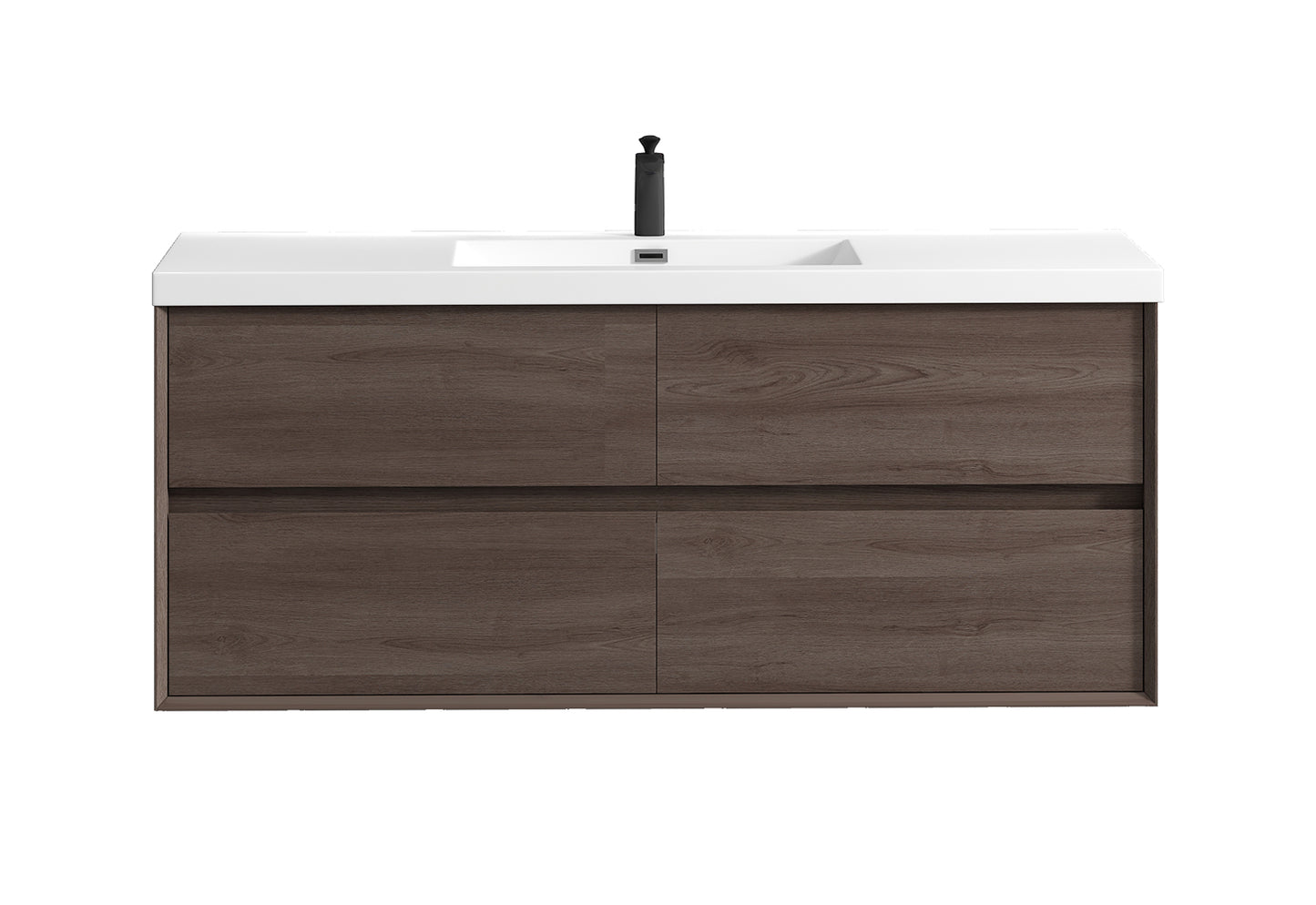Kingdee 60" Red Oak Wall Mounted Vanity with Reinforced Acrylic Single Sink