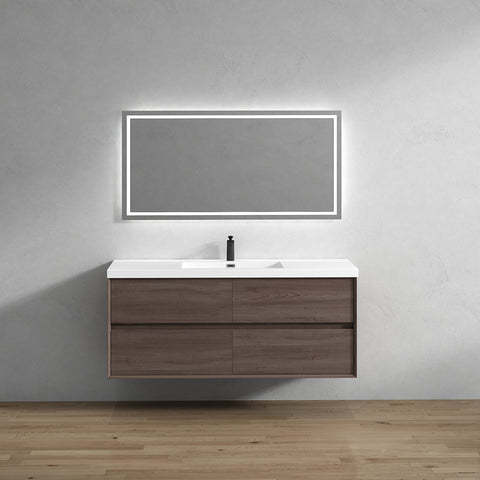 Kingdee 60" Red Oak Wall Mounted Vanity with Reinforced Acrylic Single Sink