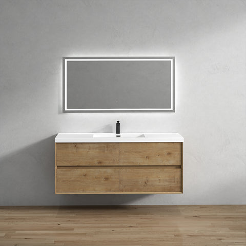 Kingdee 60" White Oak Wall Mounted Vanity with Reinforced Acrylic Single Sink