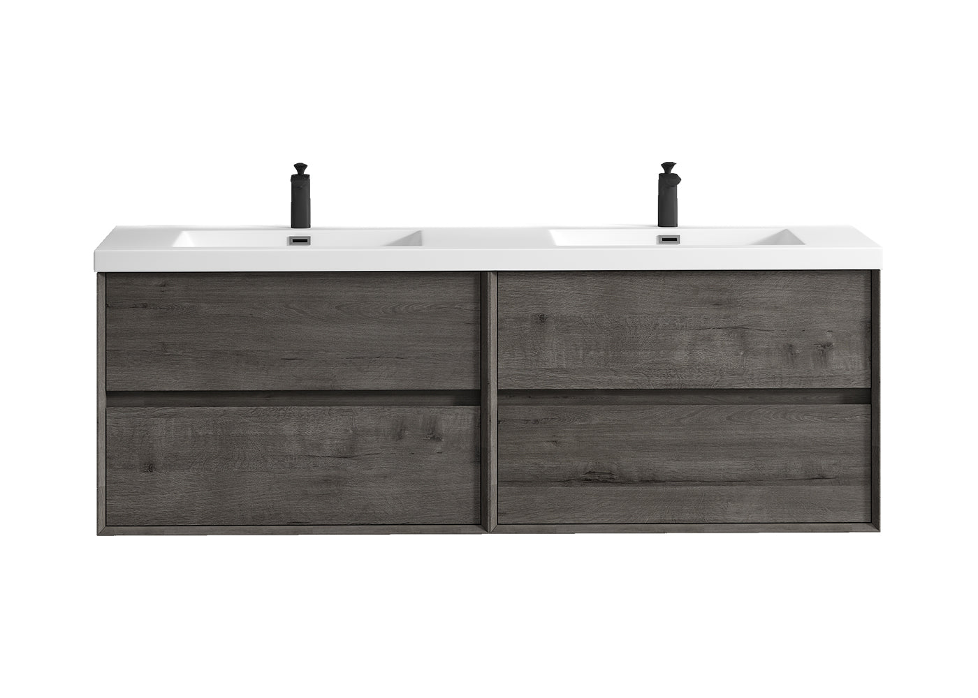 Kingdee 72" Smoke Oak Wall Mounted Vanity with Reinforced Acrylic Sinks
