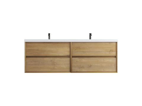Kingdee 72" Oak Wall Mounted Vanity with Reinforced Acrylic Sinks