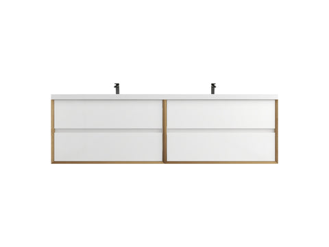 Kingdee 84" Glossy White Wall Mounted Vanity with Reinforced Acrylic Sinks