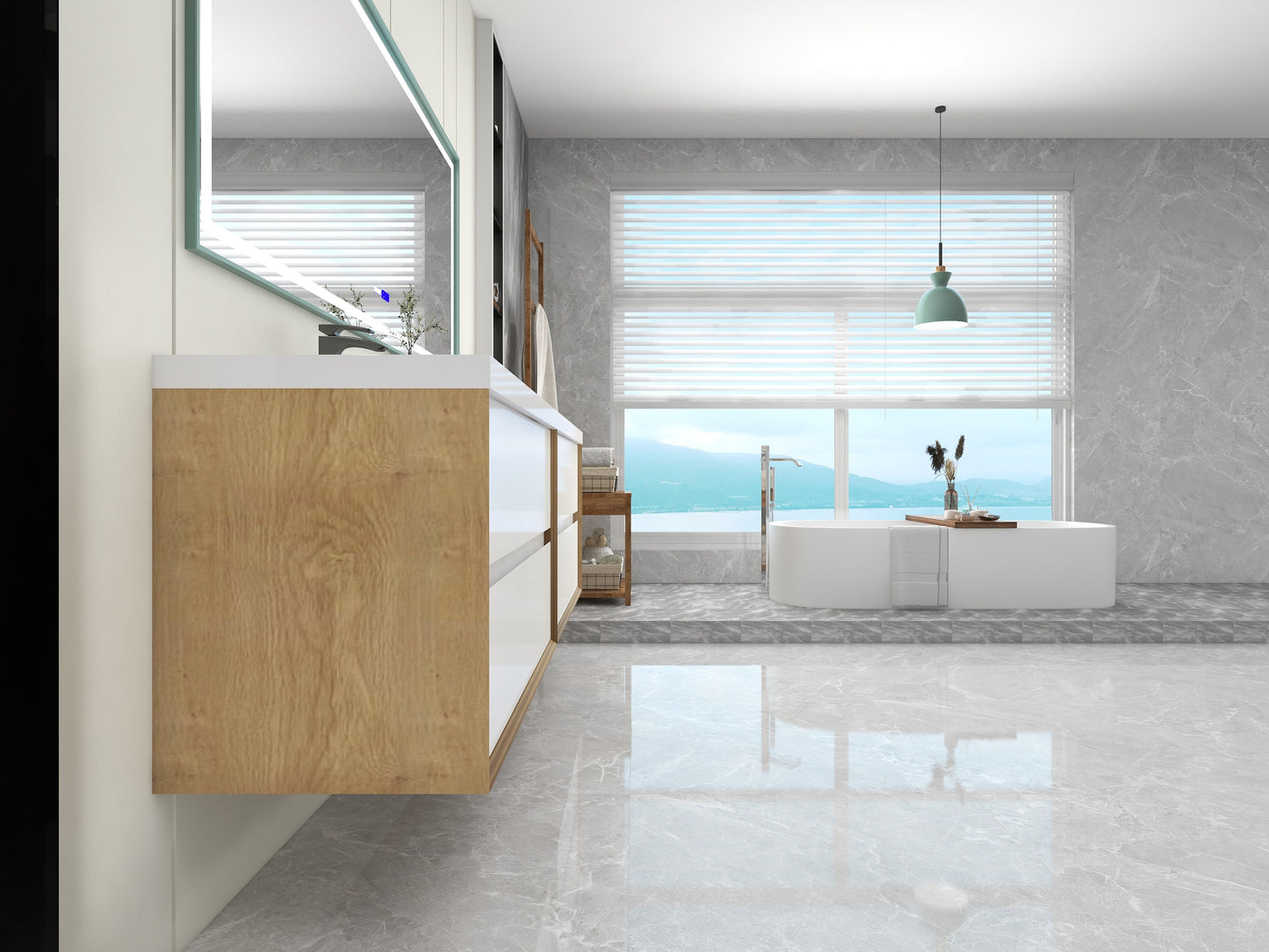 Kingdee 84" Glossy White Wall Mounted Vanity with Reinforced Acrylic Sinks