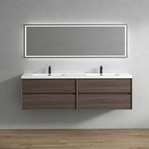 Kingdee 84" Red Oak Wall Mounted Vanity with Reinforced Acrylic Sinks