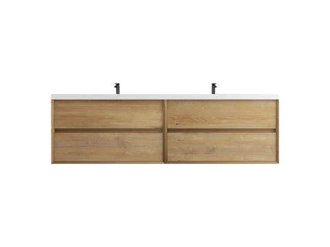 Kingdee 84" Oak Wall Mounted Vanity with Reinforced Acrylic Sinks