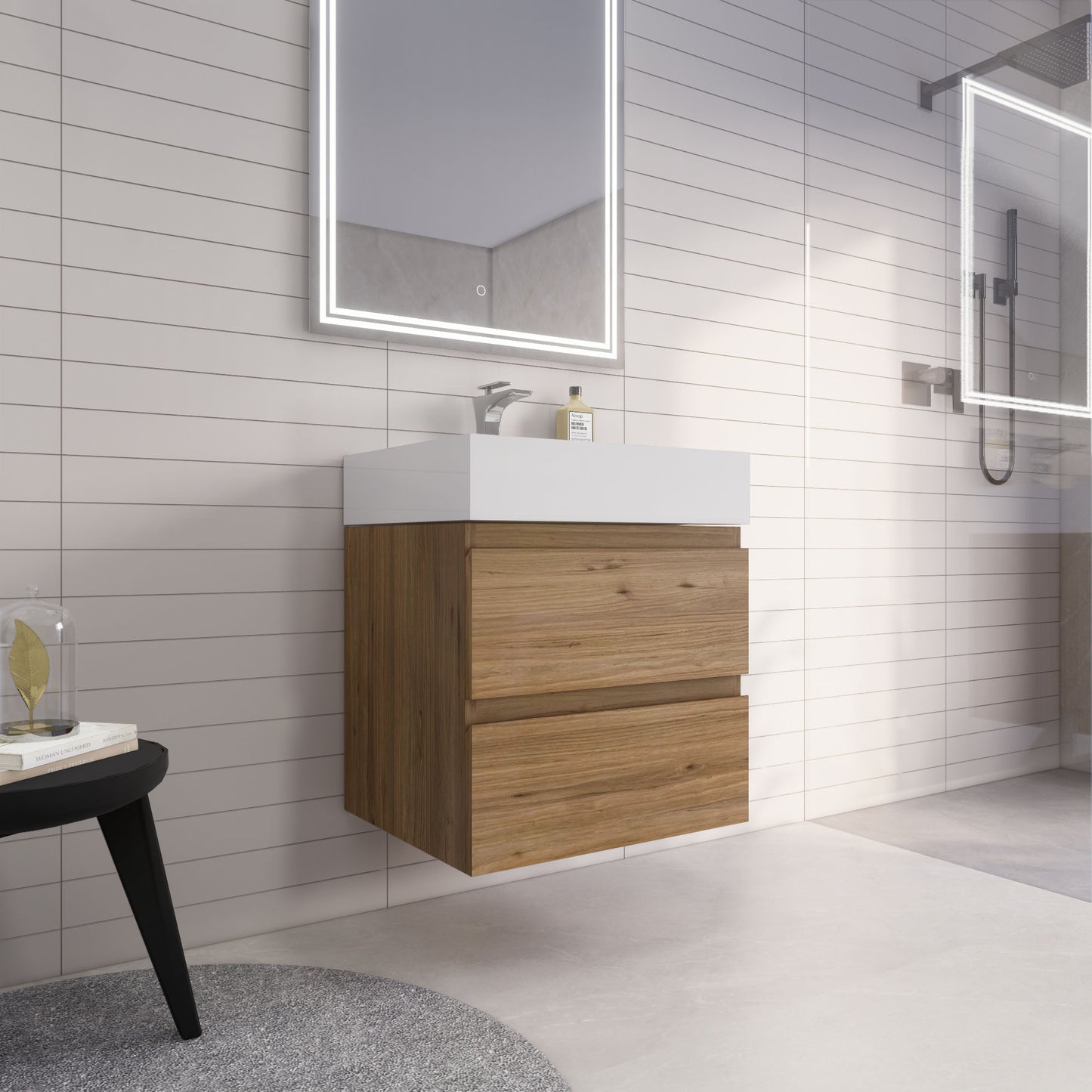 Monterey 24" Natural Oak Wall Mounted Vanity with Reinforced Acrylic Sink