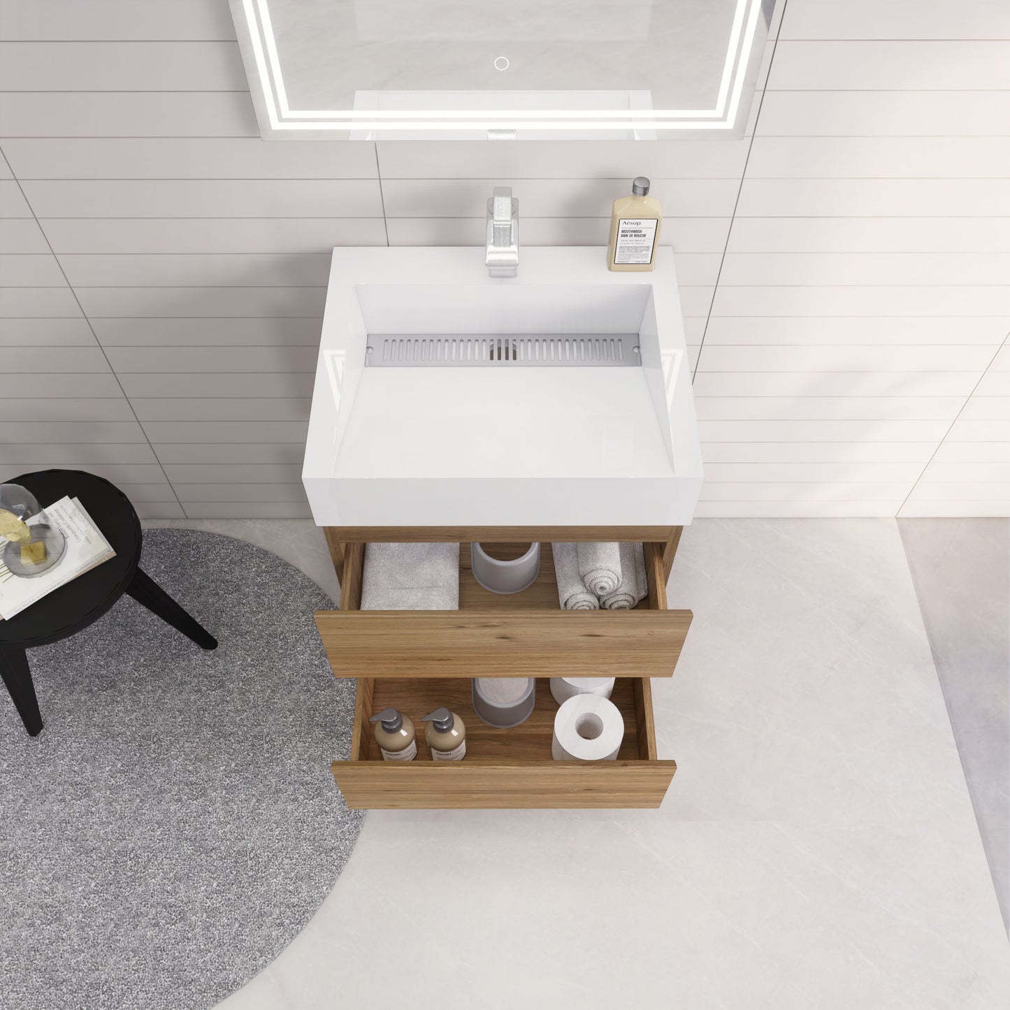 Monterey 24" Natural Oak Wall Mounted Vanity with Reinforced Acrylic Sink