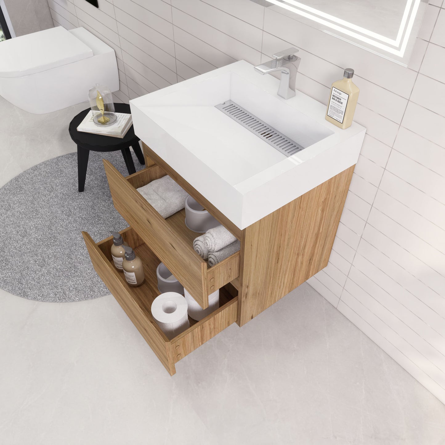Monterey 24" Natural Oak Wall Mounted Vanity with Reinforced Acrylic Sink