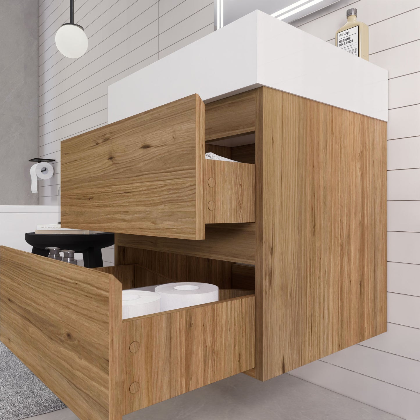 Monterey 24" Natural Oak Wall Mounted Vanity with Reinforced Acrylic Sink