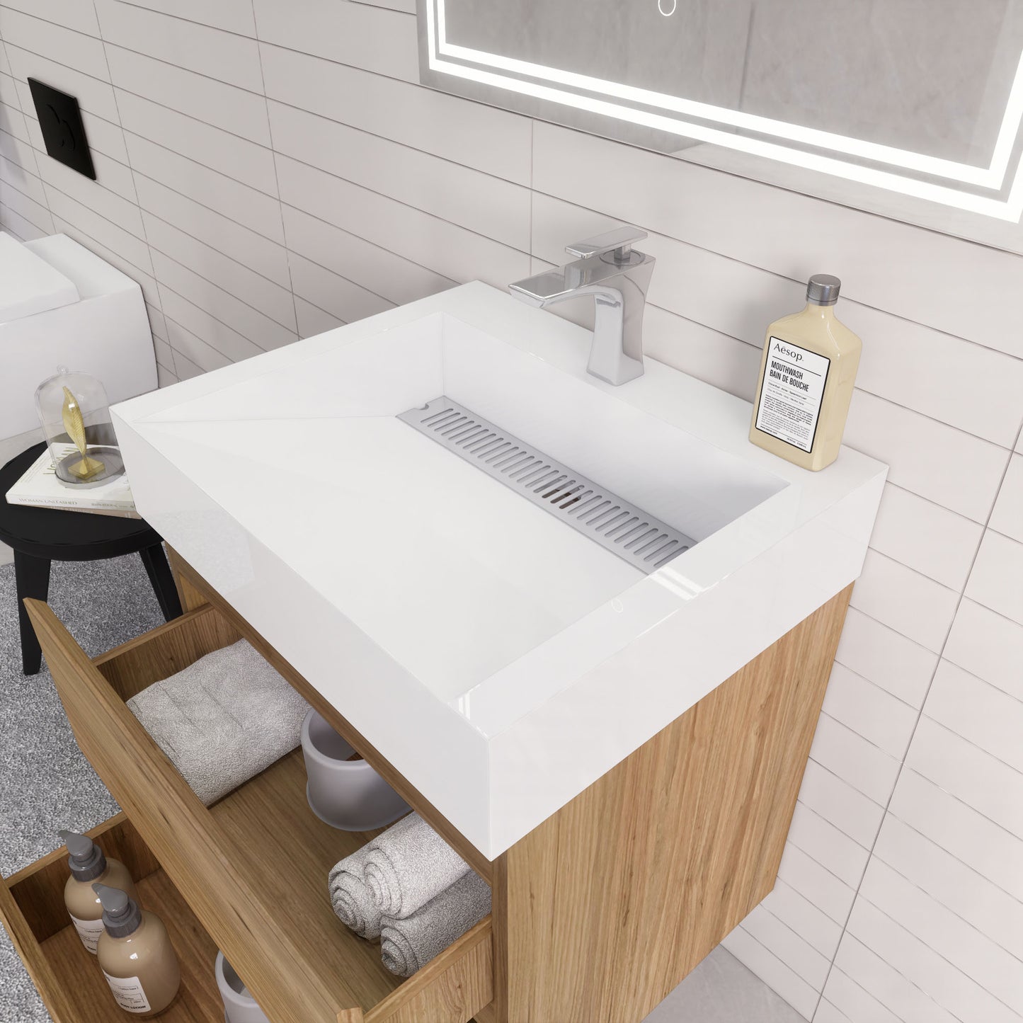 Monterey 24" Natural Oak Wall Mounted Vanity with Reinforced Acrylic Sink