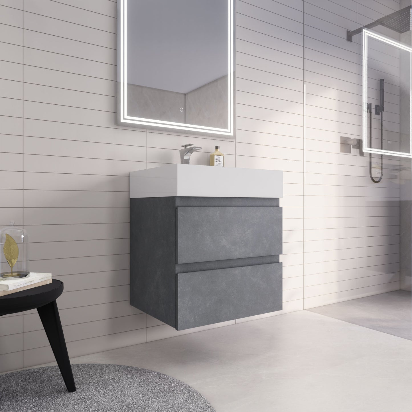Monterey 24" Cement Gray Wall Mounted Vanity with Reinforced Acrylic Sink