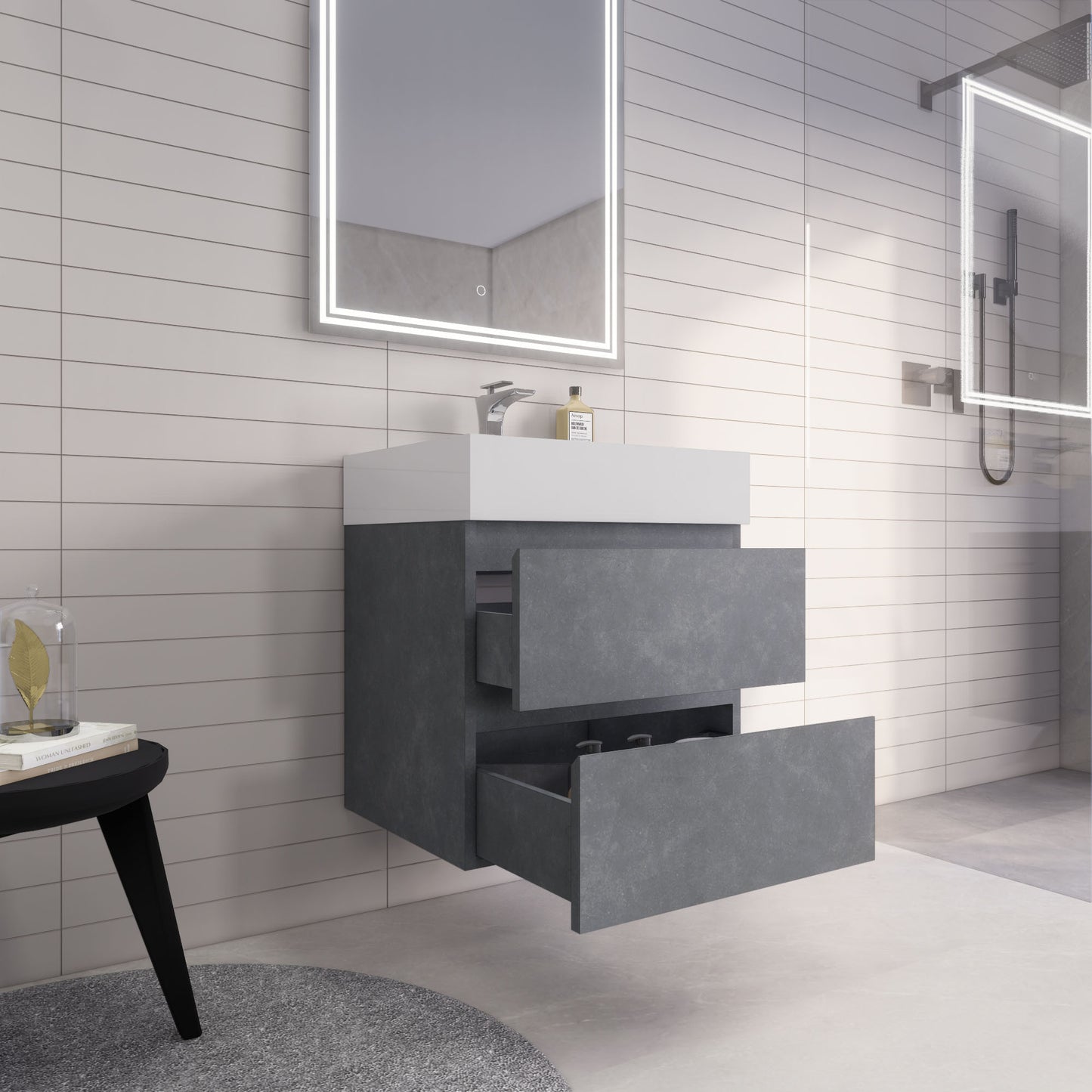 Monterey 24" Cement Gray Wall Mounted Vanity with Reinforced Acrylic Sink