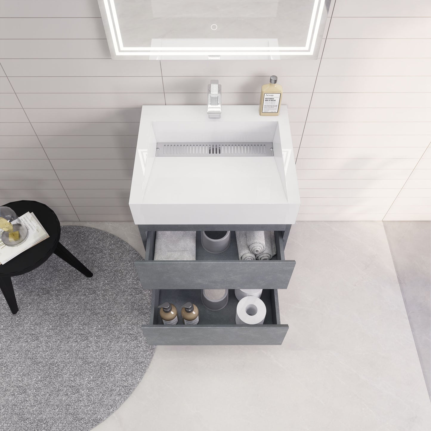 Monterey 24" Cement Gray Wall Mounted Vanity with Reinforced Acrylic Sink