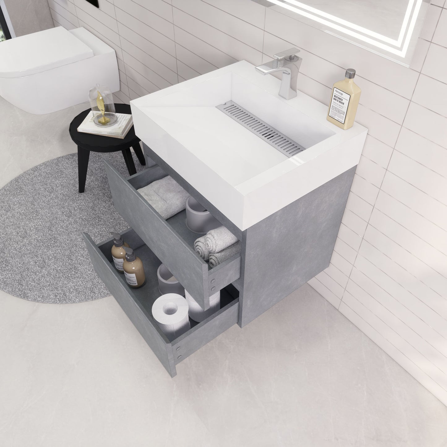 Monterey 24" Cement Gray Wall Mounted Vanity with Reinforced Acrylic Sink