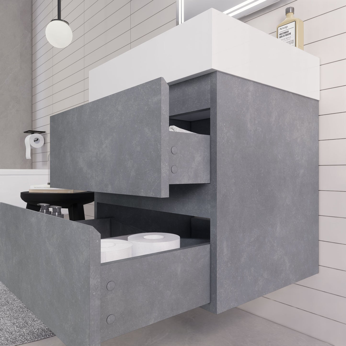 Monterey 24" Cement Gray Wall Mounted Vanity with Reinforced Acrylic Sink