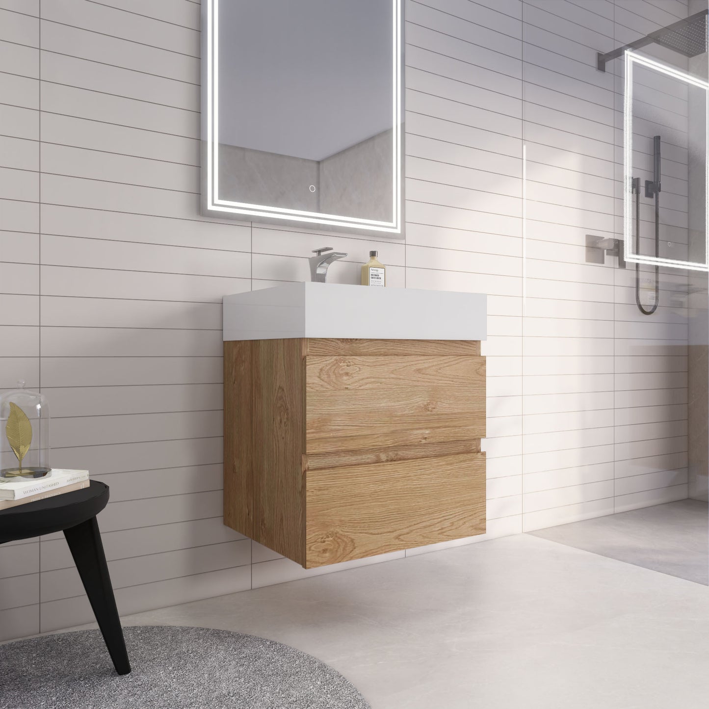 Monterey 24" New England Oak Wall Mounted Vanity with Reinforced Acrylic Sink