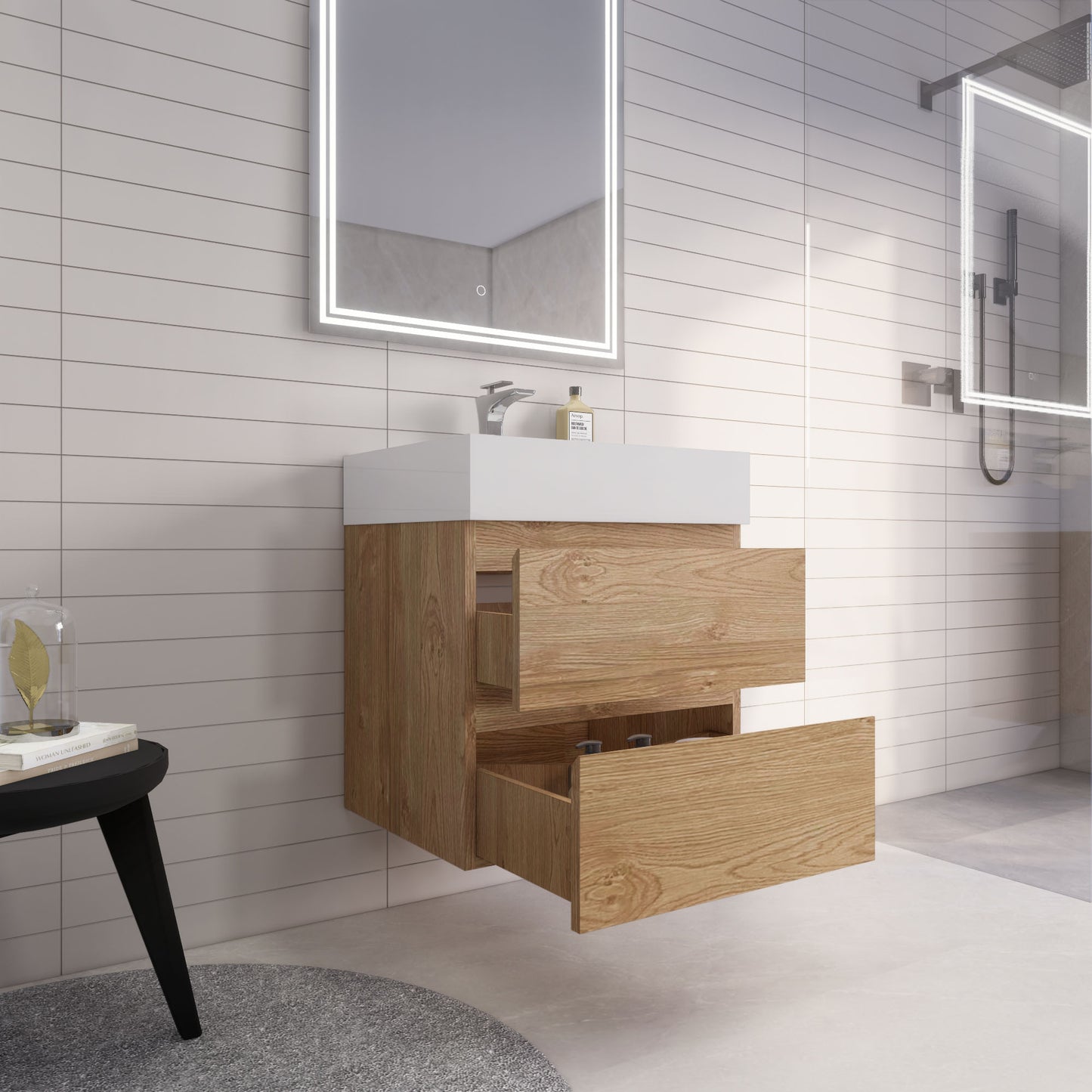 Monterey 24" New England Oak Wall Mounted Vanity with Reinforced Acrylic Sink