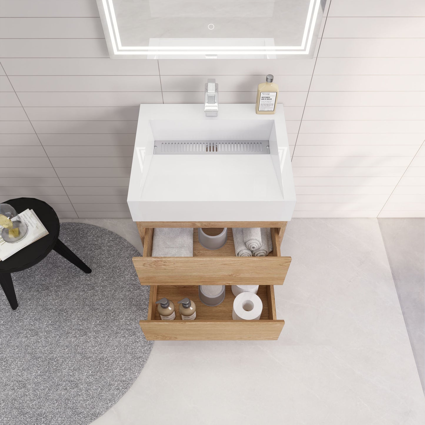 Monterey 24" New England Oak Wall Mounted Vanity with Reinforced Acrylic Sink